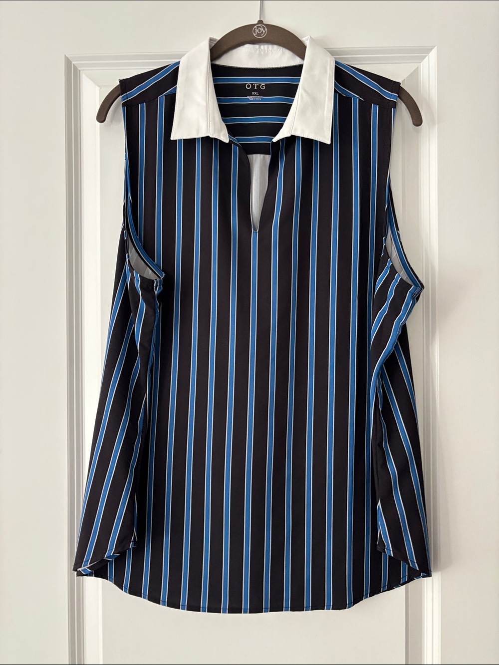 Ladies OTG Sleeveless Black & Blue Striped Collared Golf Shirt